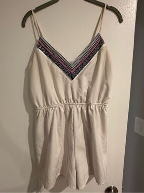 Blue Rain white cream romper with Pink & Navy Embroidered V-Neck